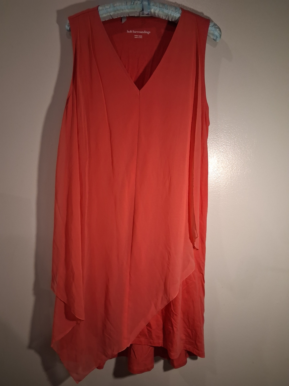 Soft Surroundings Coral Sleeveless V-Neck Layered Dress
